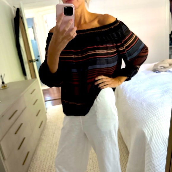 Off the shoulder silk striped top - Picture 4 of 10